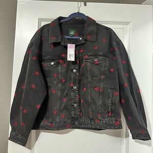 Wild Fable black denim cherry embroidered jacket